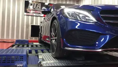 Mercedes-Benz C-Class AMG Line blue on the Mainline dyno — ECU remap