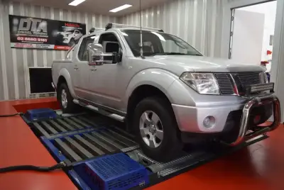 Nissan Navara D40 silver with bull bar and LED light bar — dyno remap