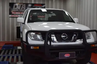 Nissan Navara D40 white tradesman ute on the dyno