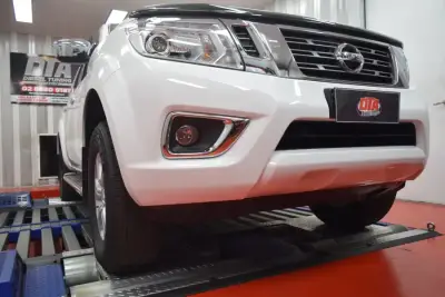 Nissan QASHQAI 1.6L ECU remap — Nissan Navara NP300 (D23) white on the dyno at our Sydney workshop