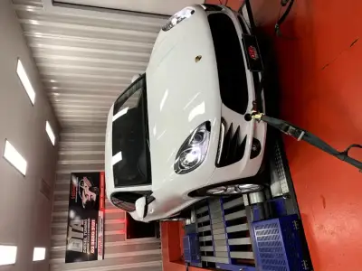 Porsche Macan white — front on the DTA Mainline dyno, ECU remap Sydney