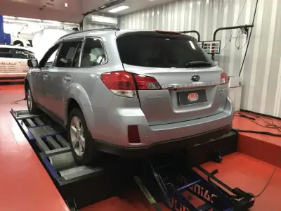 Subaru Outback silver — rear view on the DTA dyno, ECU remap Sydney