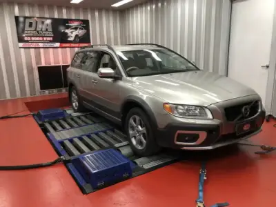 Volvo XC70 silver on the DTA Mainline dyno — ECU remap Sydney