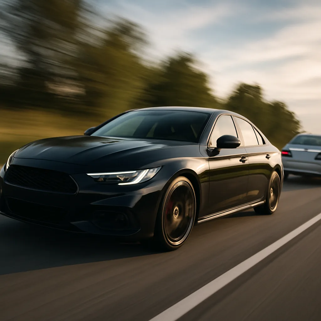 Sports sedan overtaking on a road — performance ECU remap