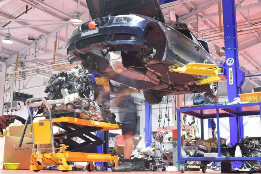 Engine repair work in progress at the Hi-Tech bay